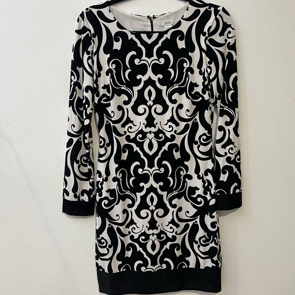 Vintage Cache Silk Mini Sheath Dress 3/4 Sleeve Black Paisley Lined Fairy Goth 6